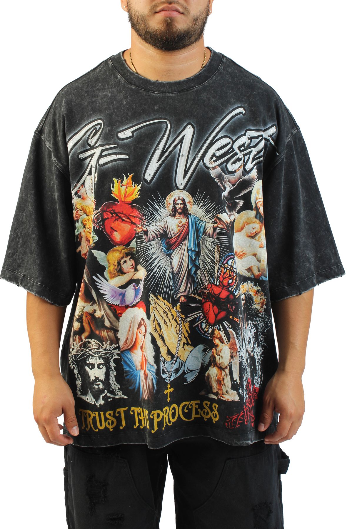 G WEST Trust the Process T-Shirt GWJMTST9451-WBLK - Shiekh