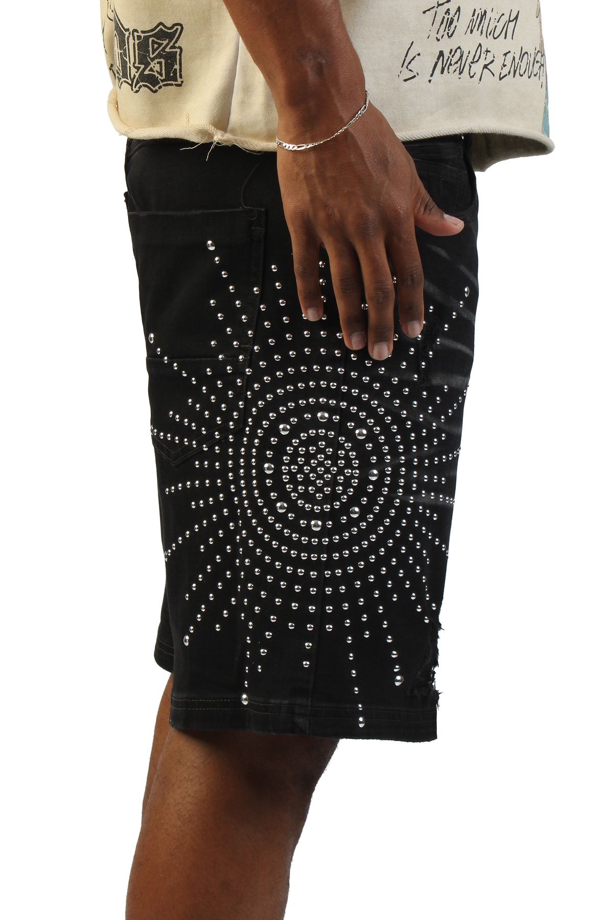 HUDSON Sunburst Studded Rhinestone Shorts 642-BLK - Shiekh