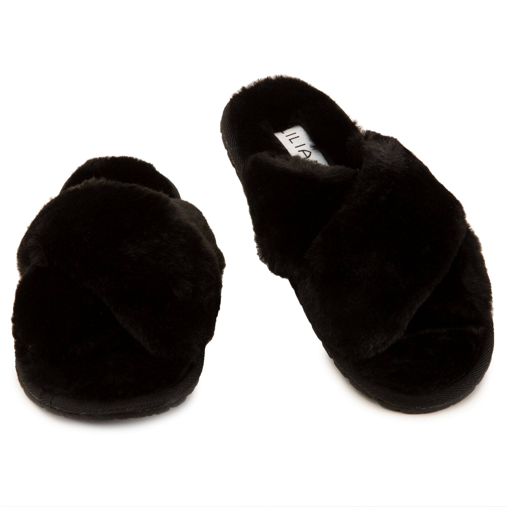 womens black fluffy slippers