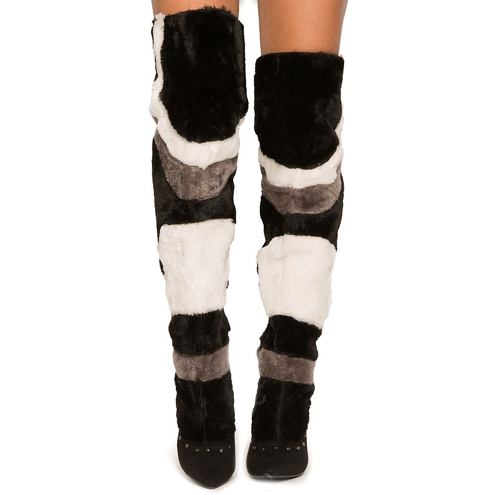 CAPE ROBBIN Women's Tiarra16 Knee High Fur Boot TIARRA16/BLACK Shiekh