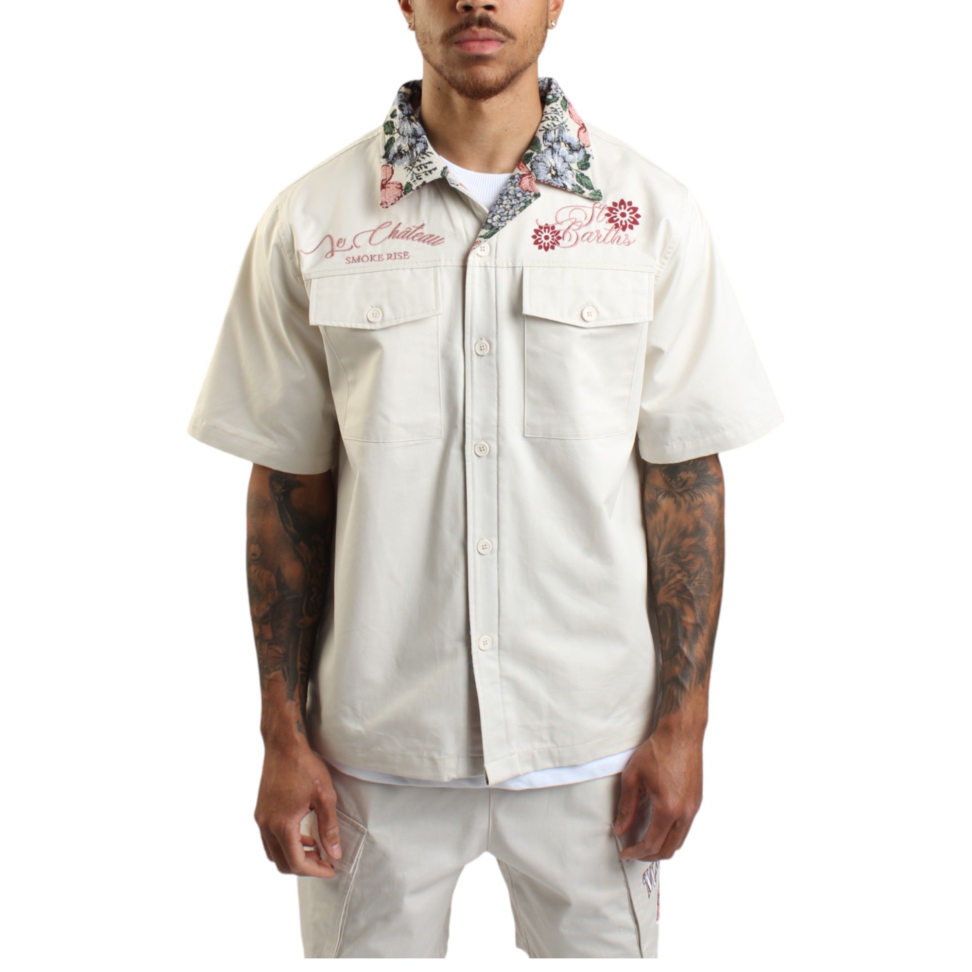 SMOKE RISE Tapestry Lounge Shirt WH24295SK-CHALK - Shiekh