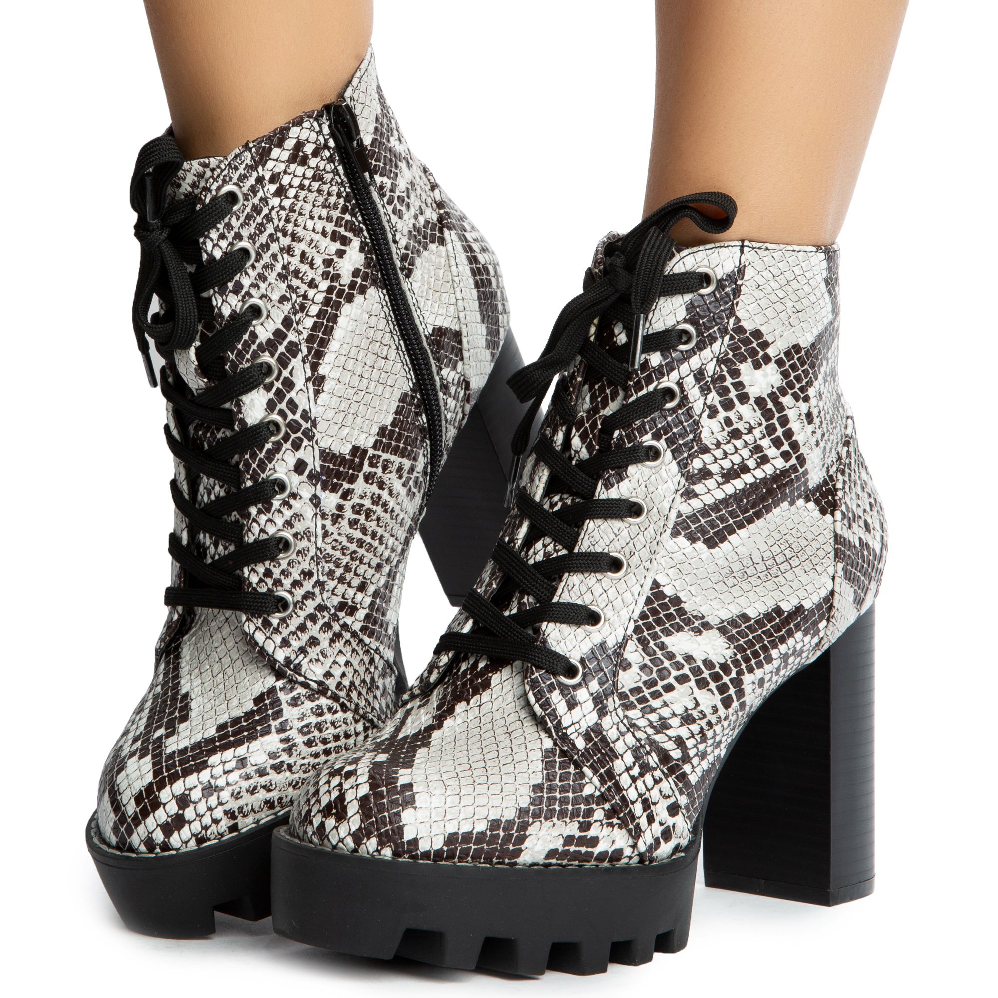 snakeskin chunky booties