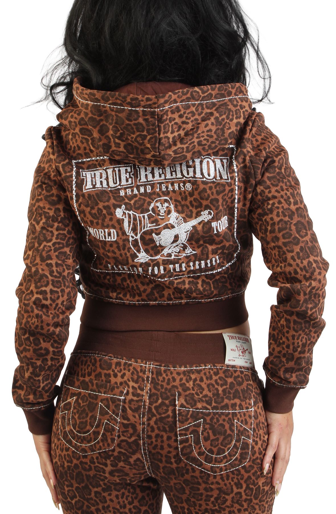 TRUE RELIGION LEOPARD CRYSTAL BIG T SHRUNKEN HOODIE 209789-2141