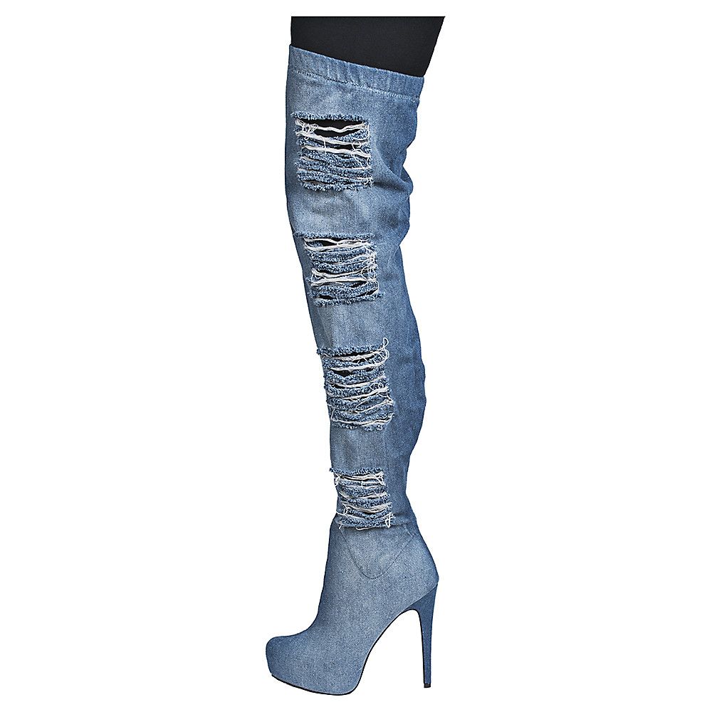 blue thigh high heels