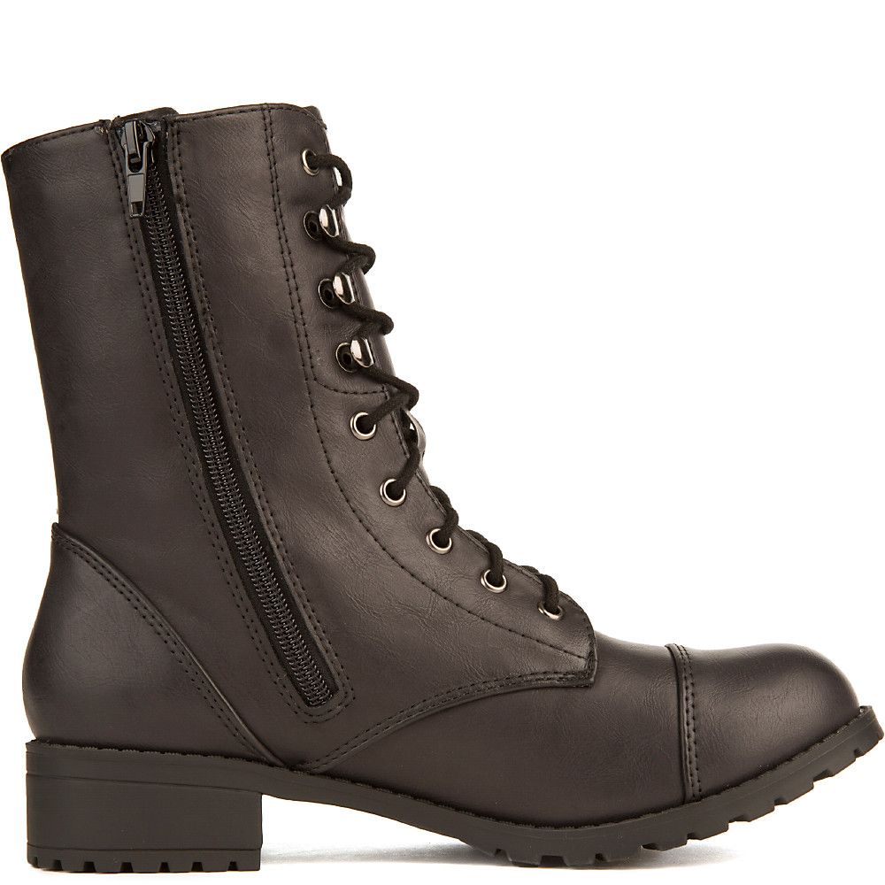 SODA Footer-S Lace-Up Combat Boot FD FOOTER-S/ BLACK PU - Shiekh