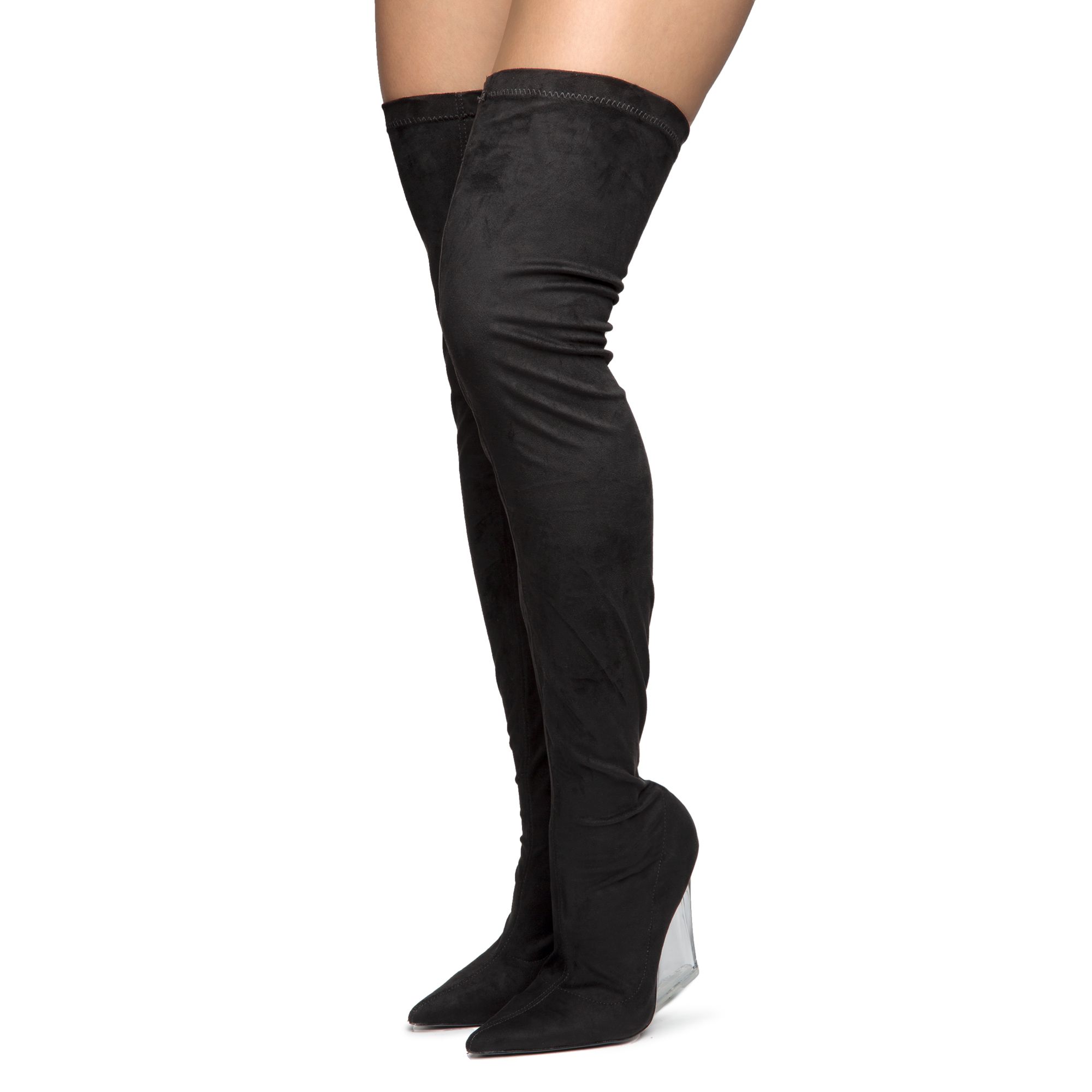 Black Wedge Thigh High Boots Thigh High Long Boots Wedge Heel Womens Boots  Wedge Knee High