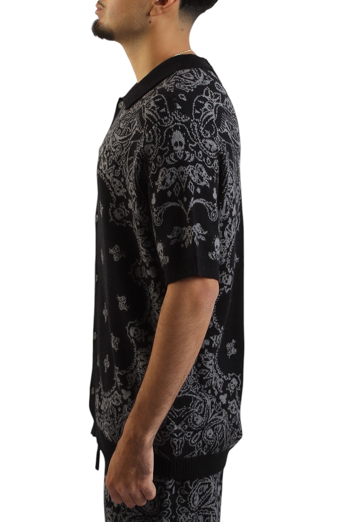 FBRK Paisley Knit Button-up Shirt 351-123SKBLK - Shiekh