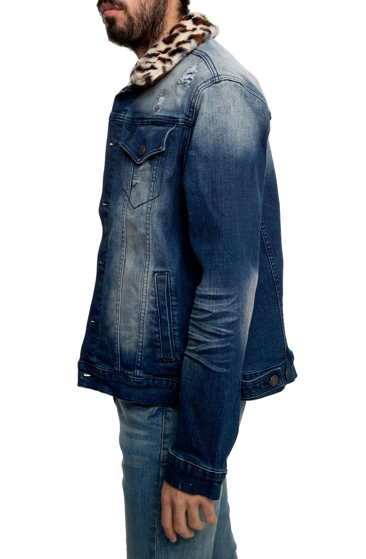 jean jacket with cheetah collar