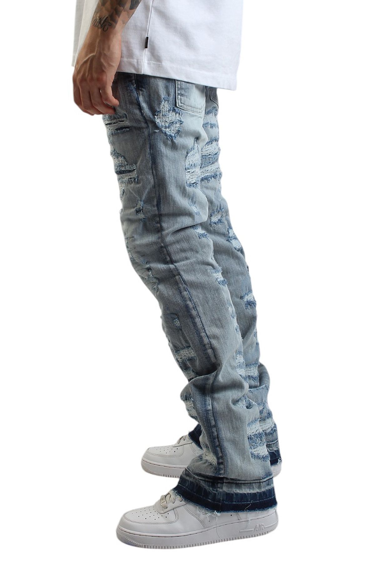 FBRK Jacques Shredded Stacked Jeans -CR019-LSB - Shiekh