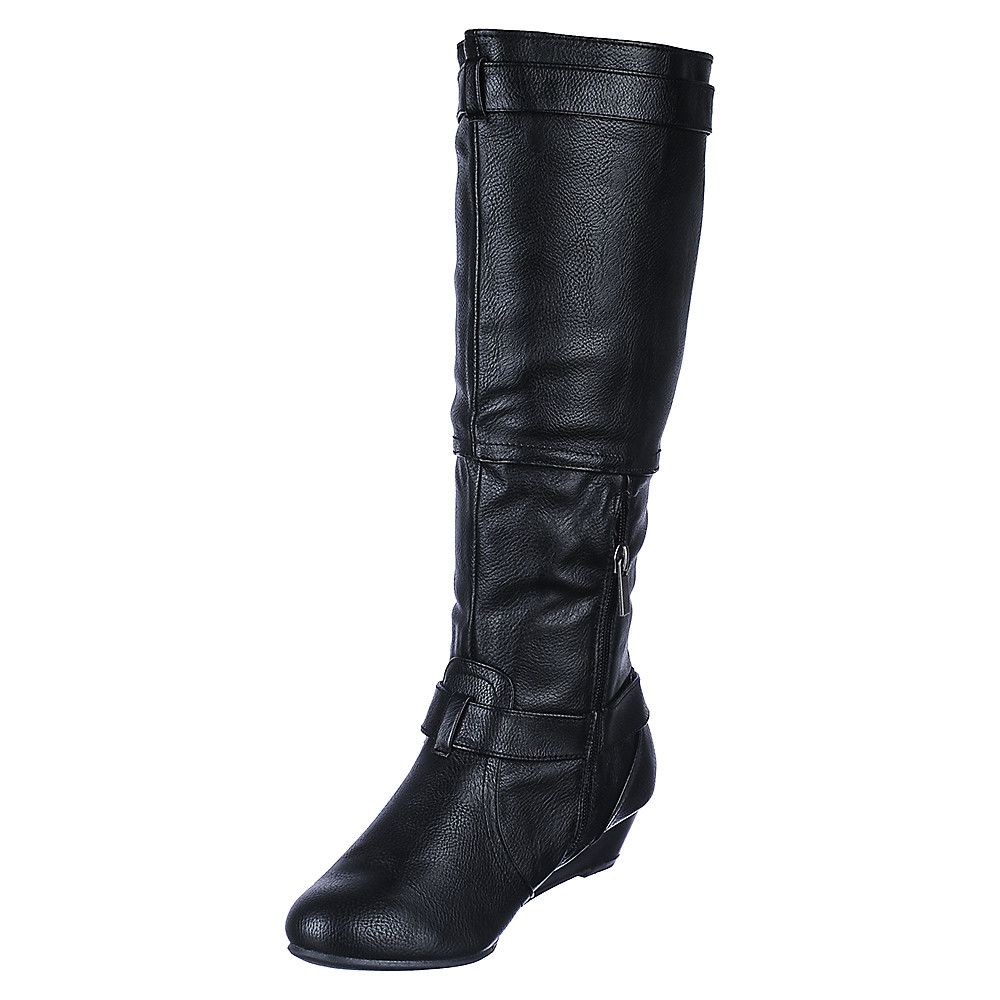 BAMBOO Low Heel Wedge Boot Tamara-62 JPM TAMARA62BLKPPU - Shiekh