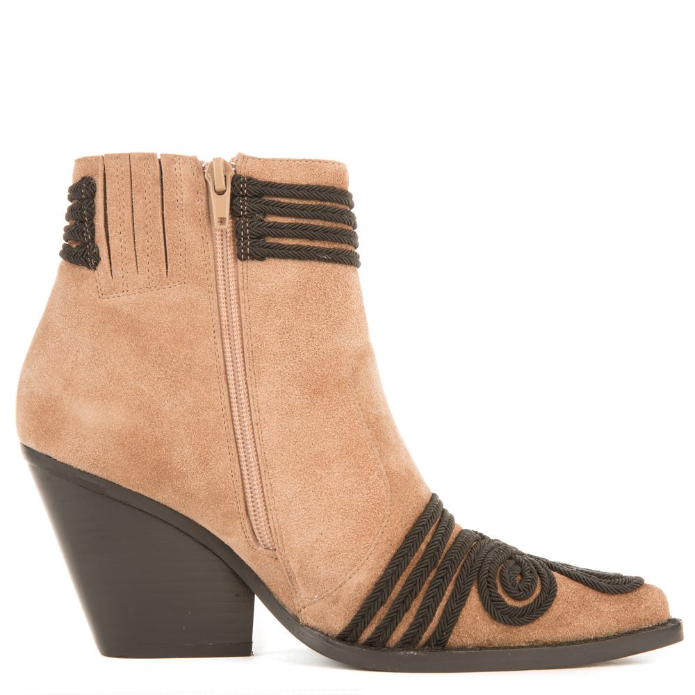 JEFFREY CAMPBELL Jeffrey Campbell Gatlin EMB Suede Heeled Booties GATLIN EMB TAUPE Shiekh