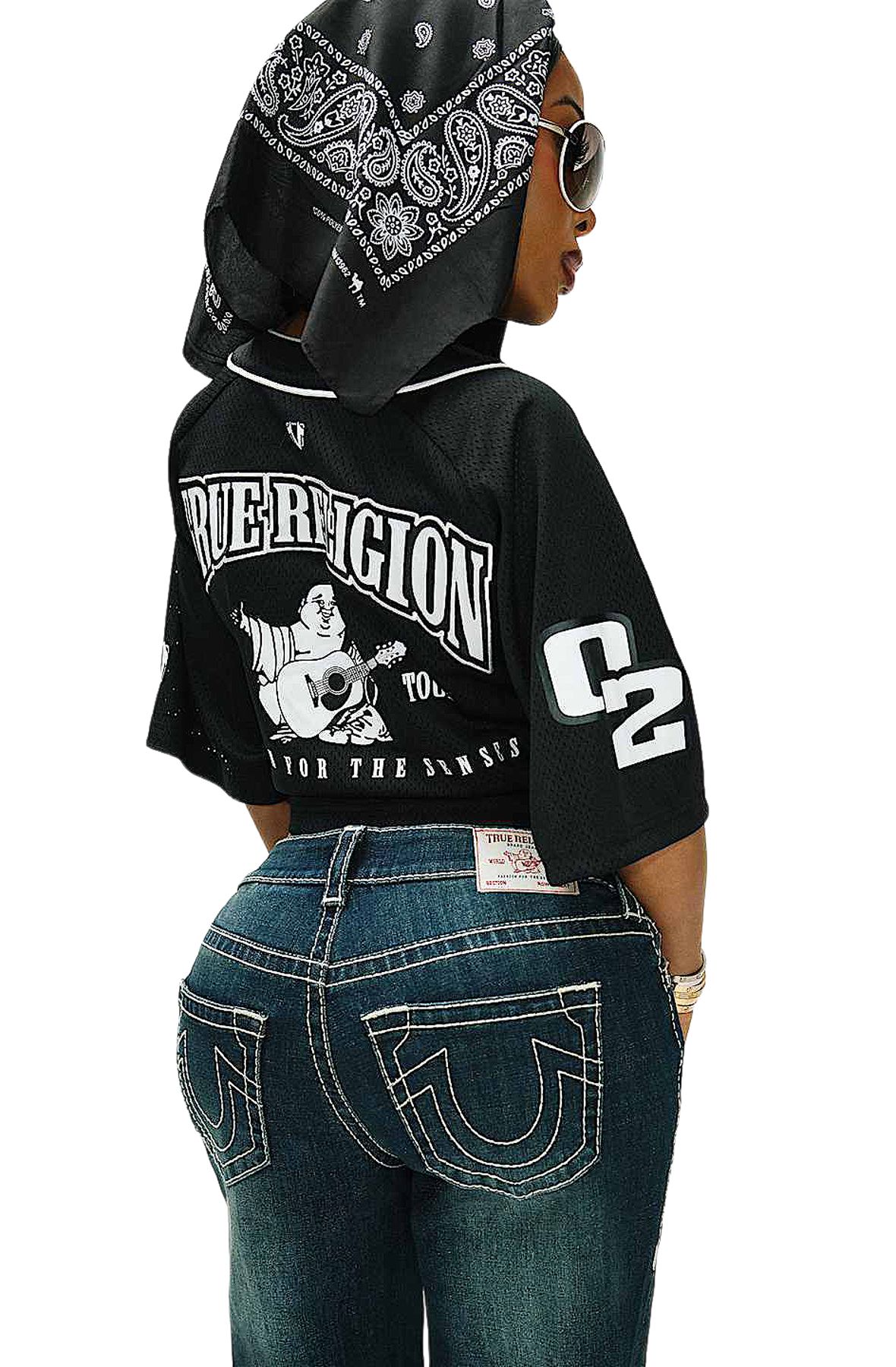 TRUE RELIGION Satin Patch Mesh Jersey Shirt 209845-1001 - Shiekh