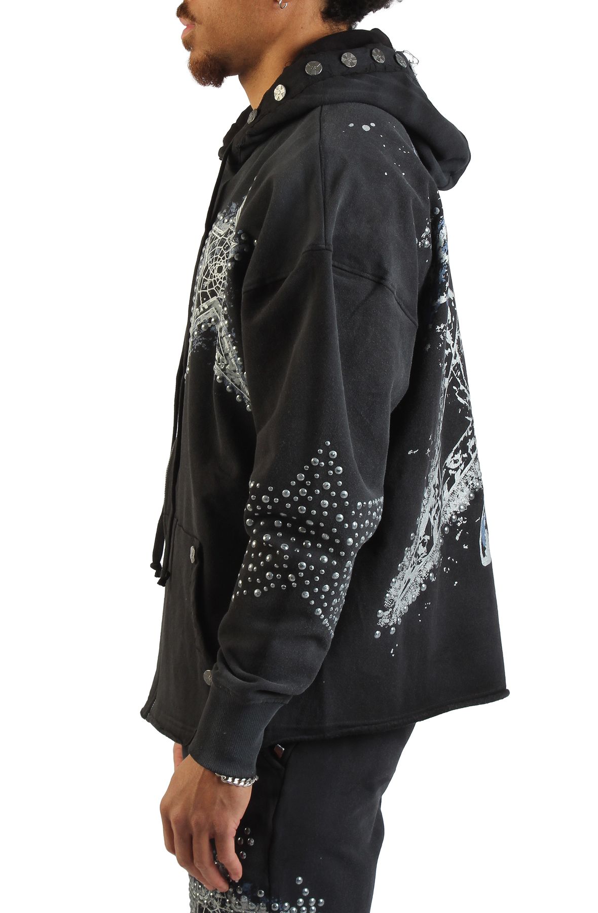 HUDSON Dream State Star Studs Zip-Up Hoodie 607-BLK - Shiekh