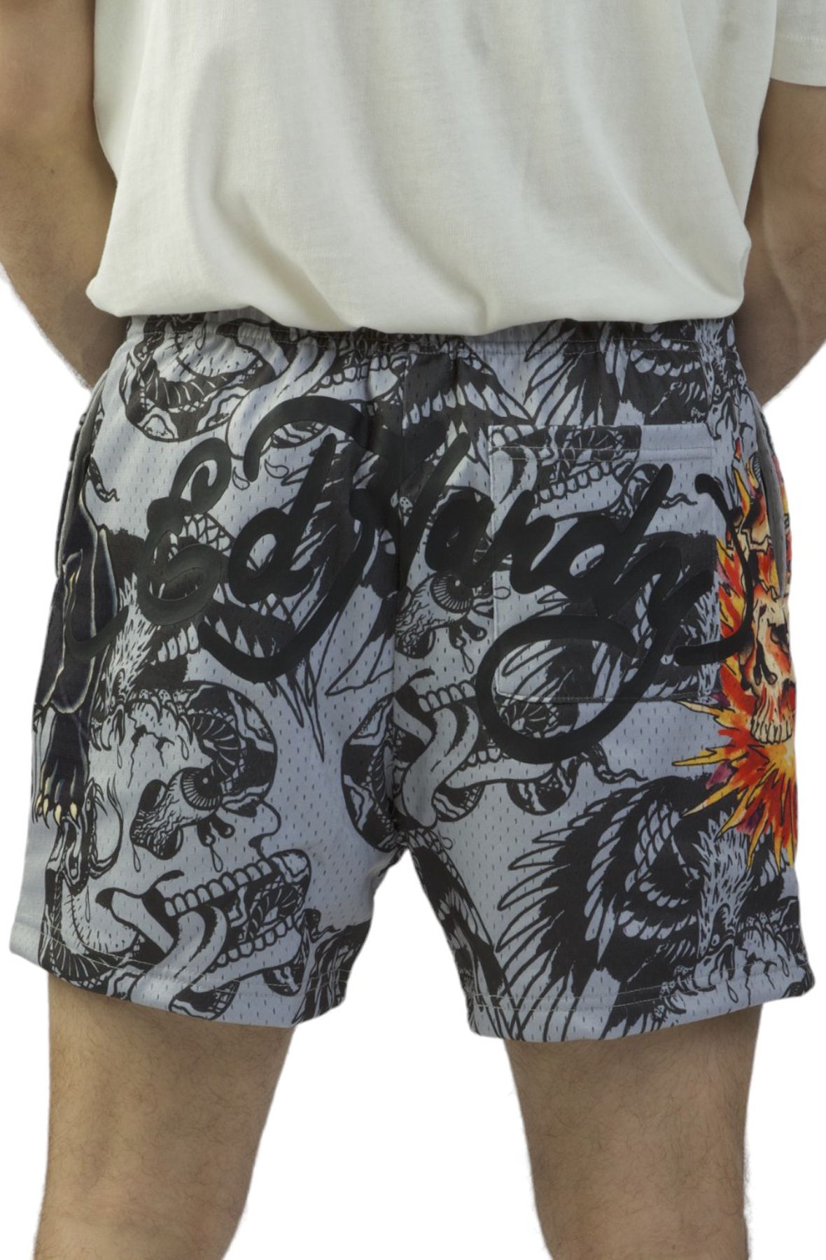 Ed Hardy刺繍入りオリーブワイドパンツ USサイズXS ED HARDY Skull Panther Shorts EHM8004-5 - Shiekh