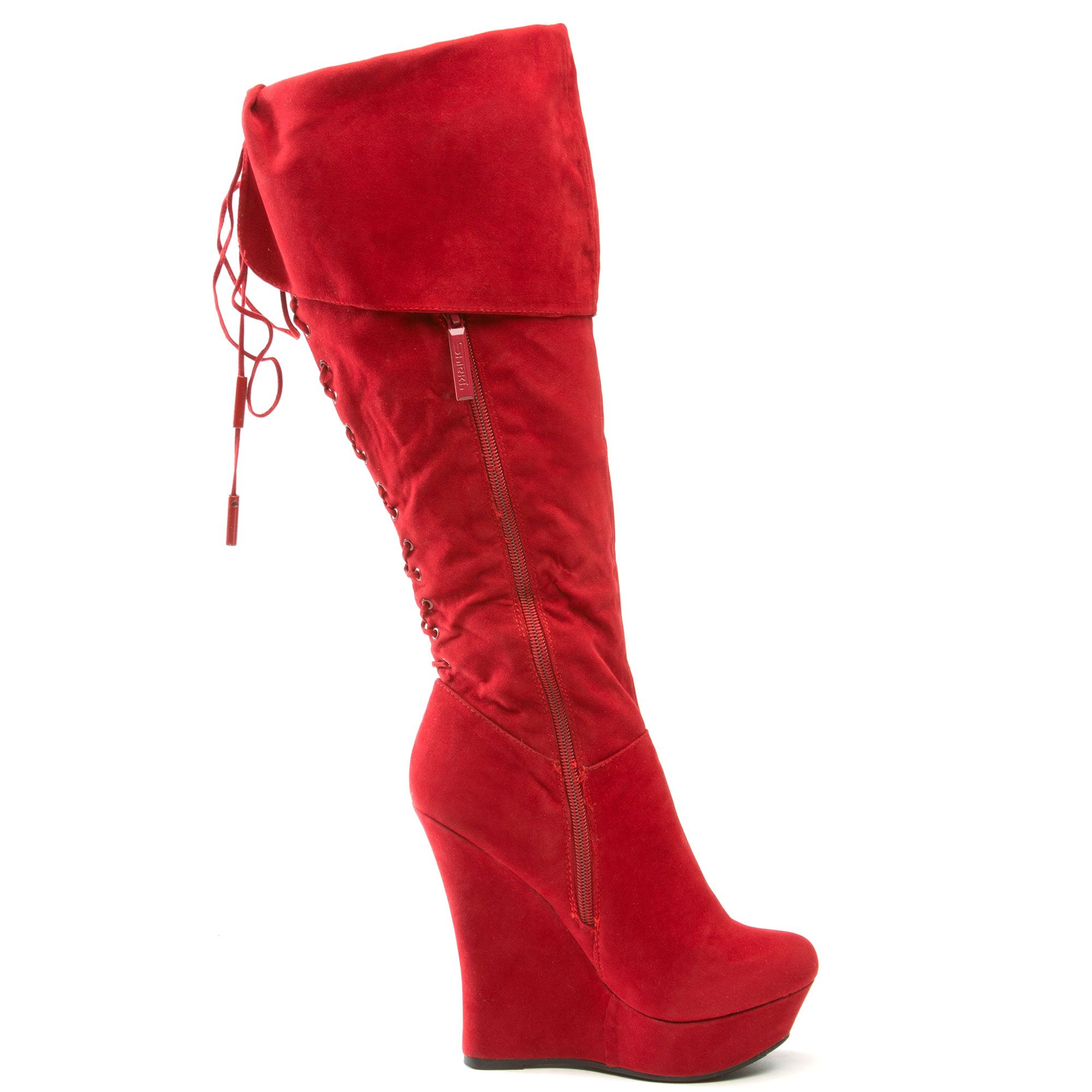 POSH 003 High Platform Wedge High Boot 003/RED VLT - Shiekh