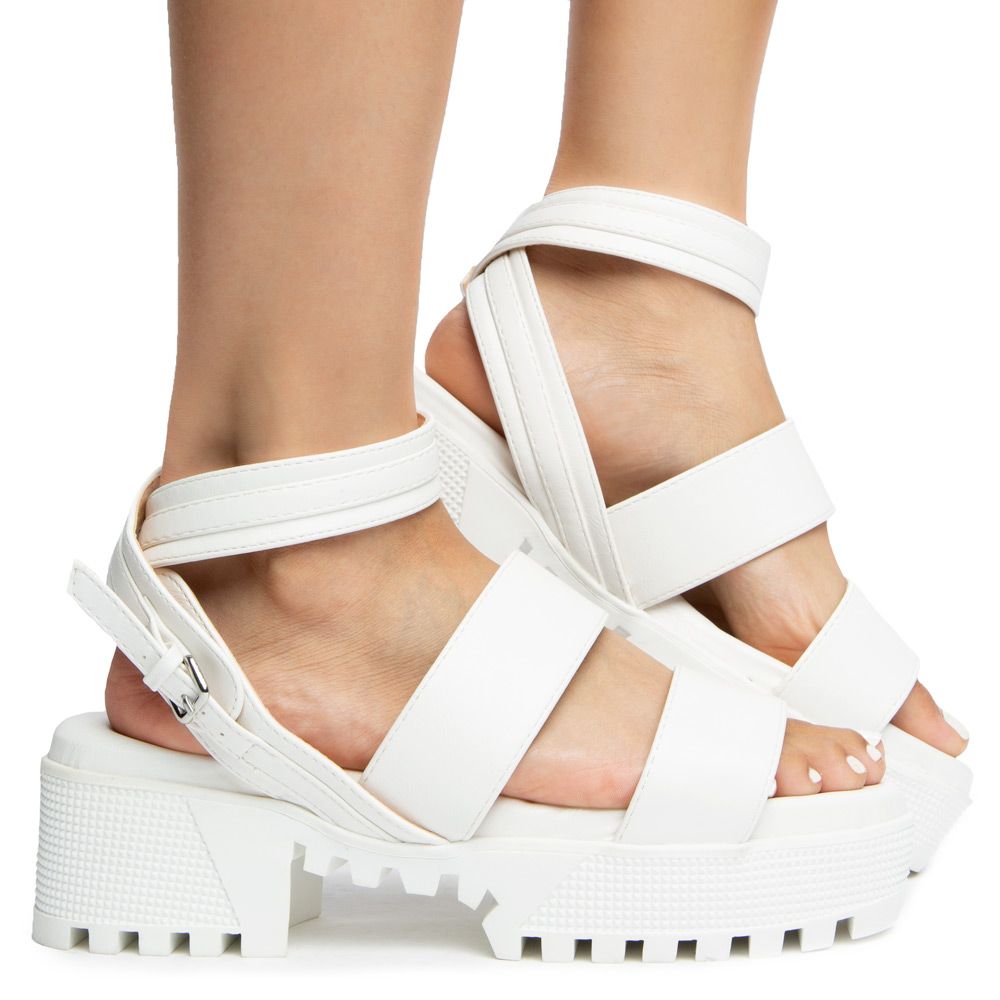 CHASE & CHLOE LUXY-1 CHUNKY HEEL SANDALS LUXY-1-WHTPU - Shiekh