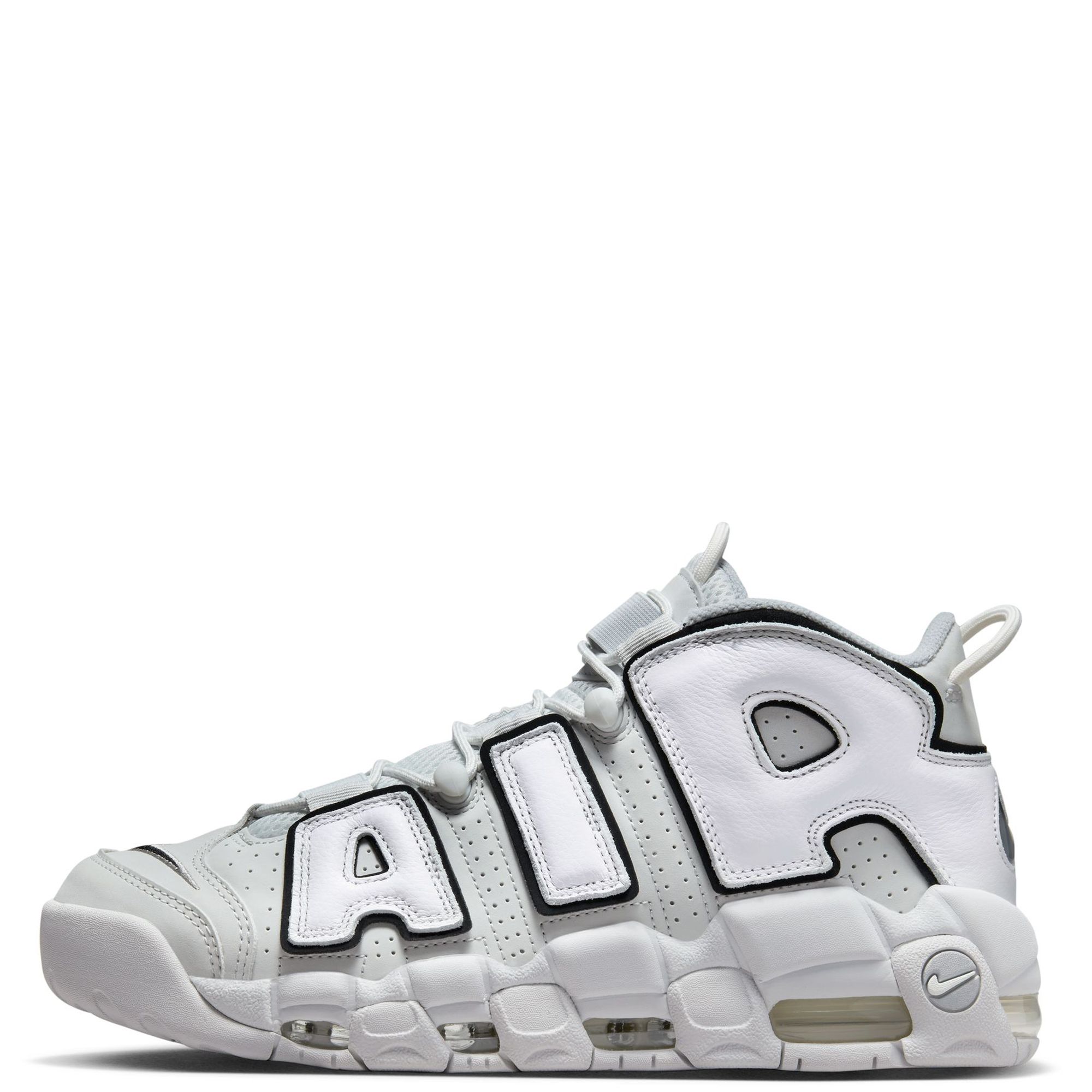 nike uptempo silver and white