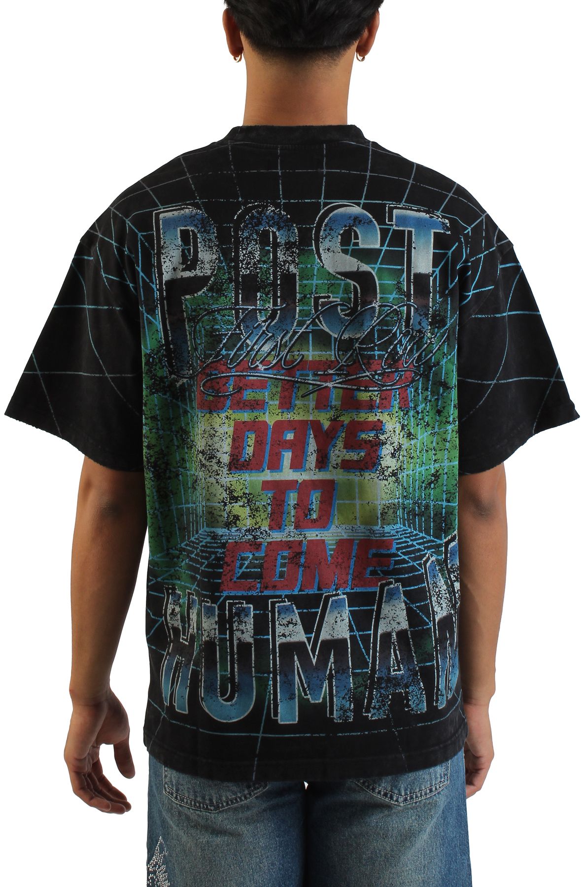 FIRST ROW Post Human Grid T-Shirt FRT2219-BLK - Shiekh