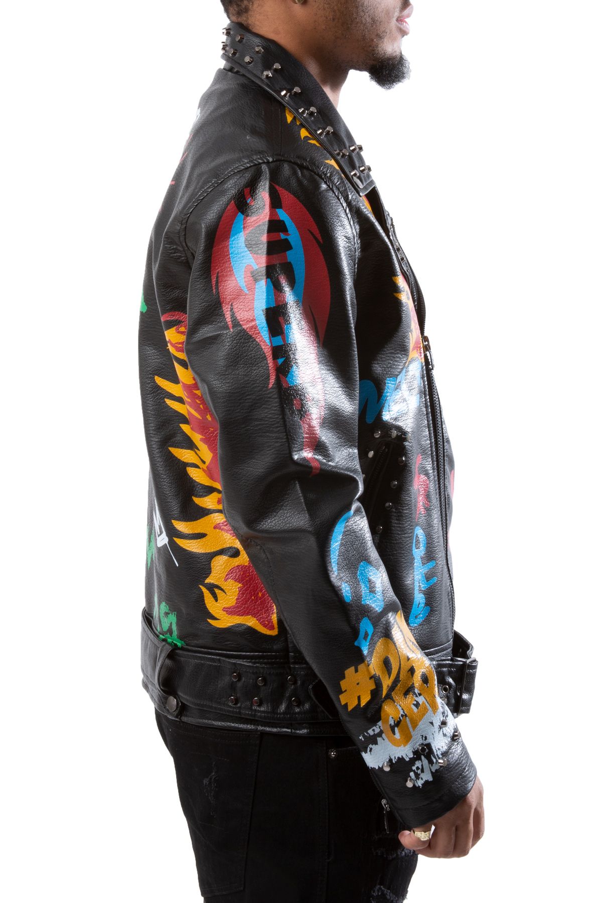 REBEL MINDS Skull Flames Biker Jacket 612-555BLK - Shiekh
