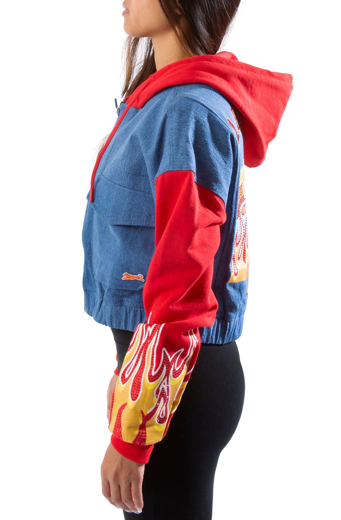 LE TIGRE CORP. Thea Denim Rhinestone Flame Crop Jacket F21KT029