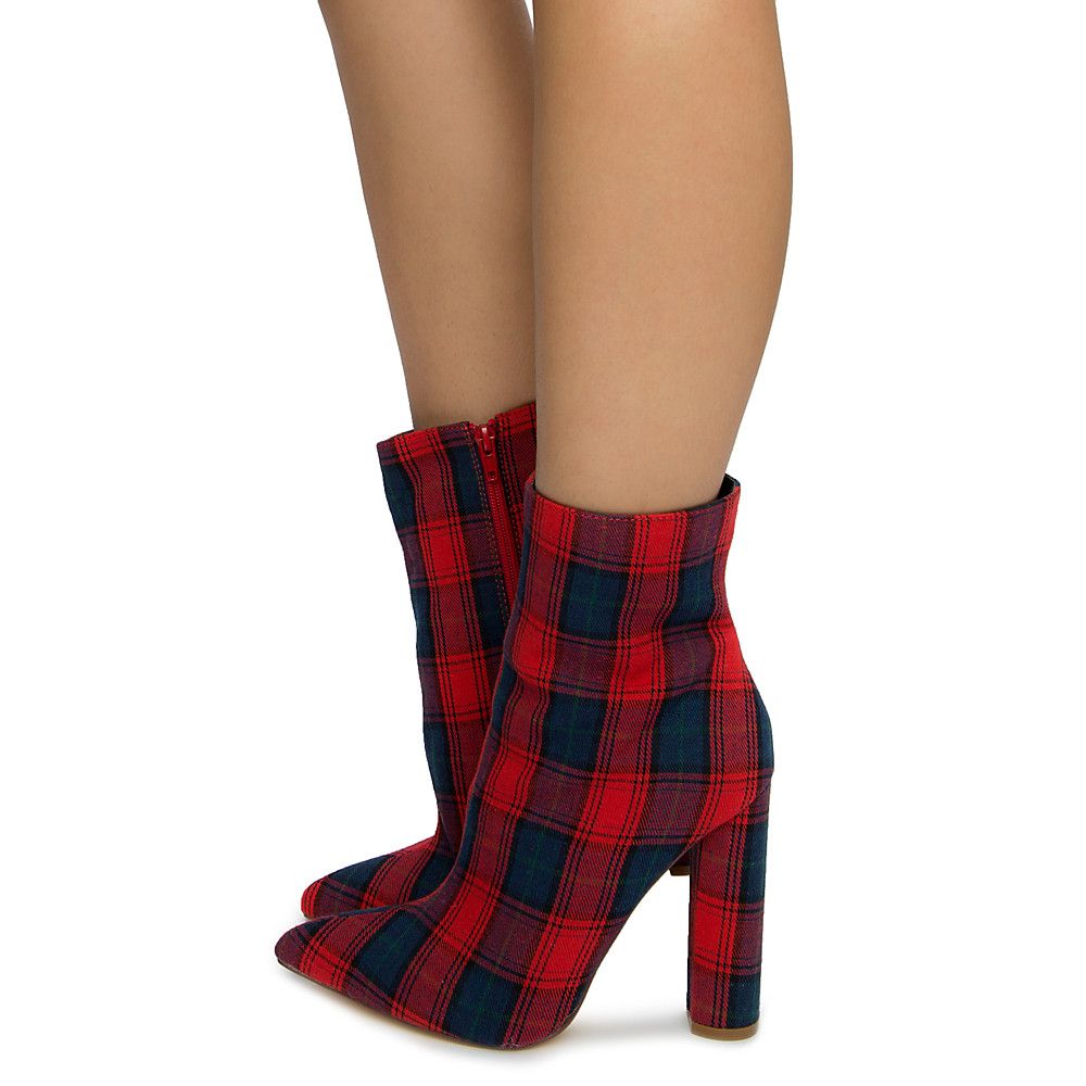 red tartan ankle boots