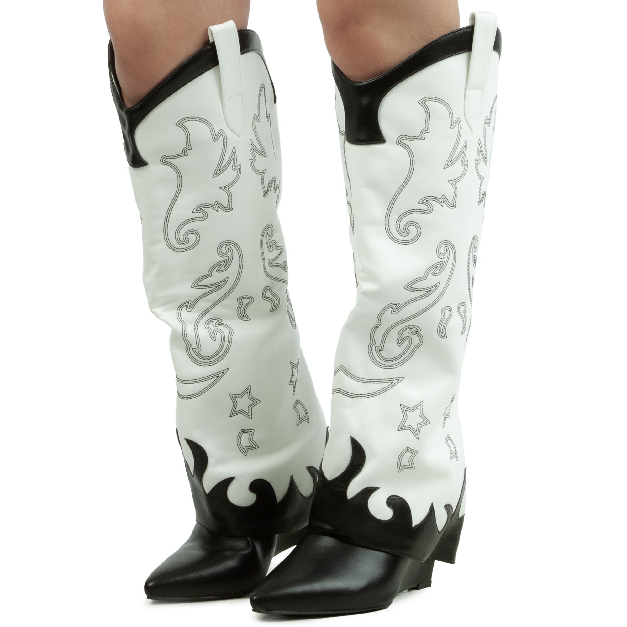 AZALEA WANG Wedge Western Boot OUTLAND-BLK-WHT - Shiekh