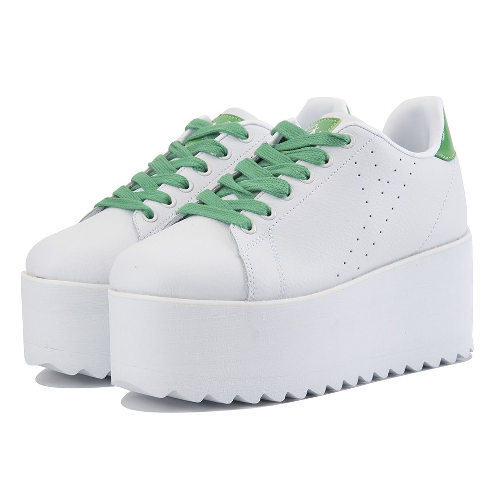 Urbani White and Green Platform Sneakers
