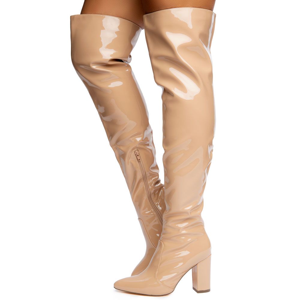 Truffle Collection Wide Fit Leather Look Thigh High Heeled Boots