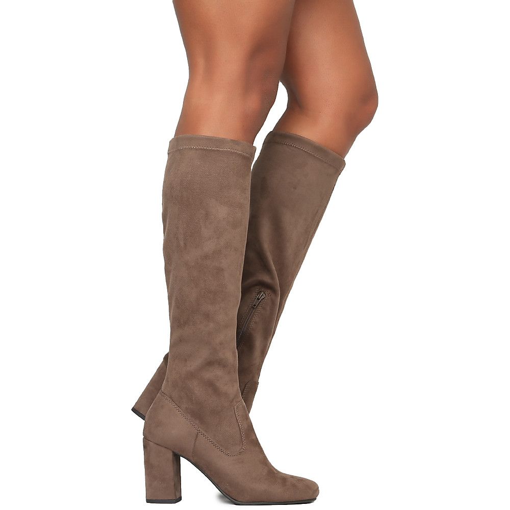 taupe calf length boots