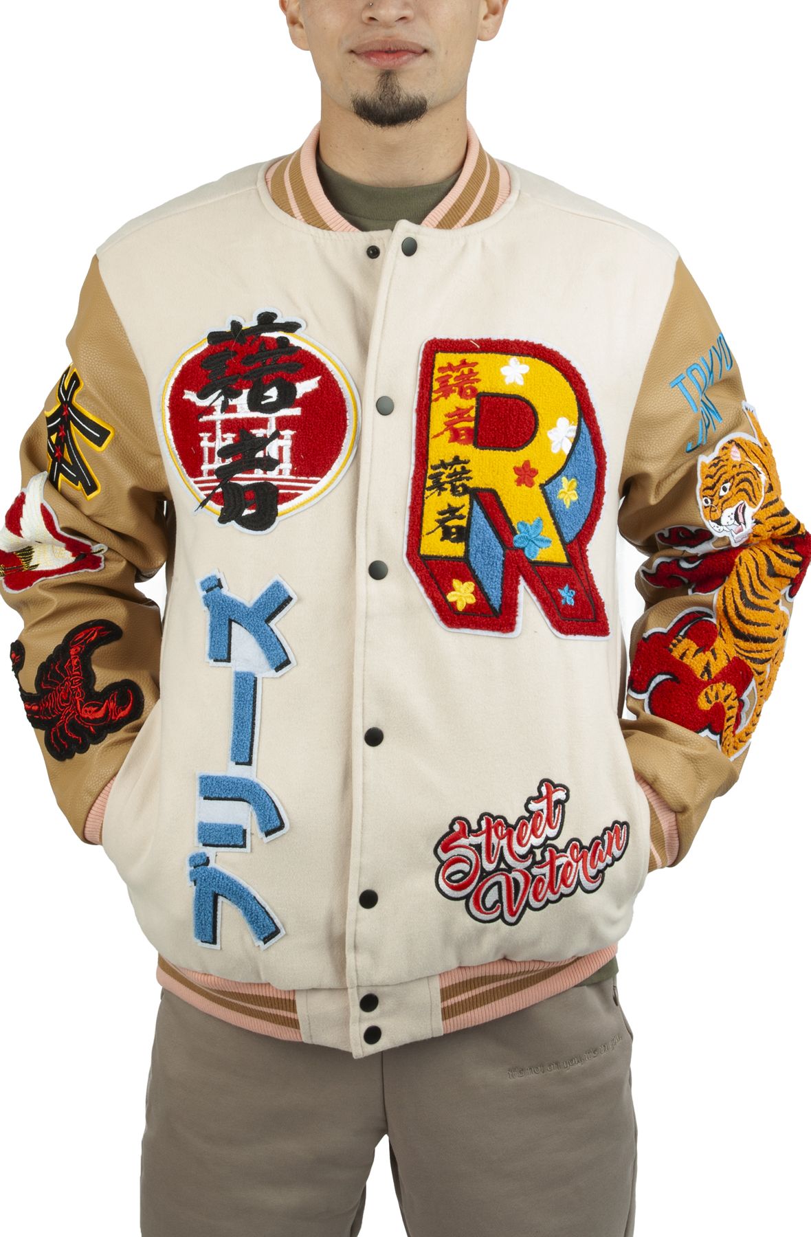 MULTI-PATCHES MIXED LEATHER VARSITY BLOUSON in 2023