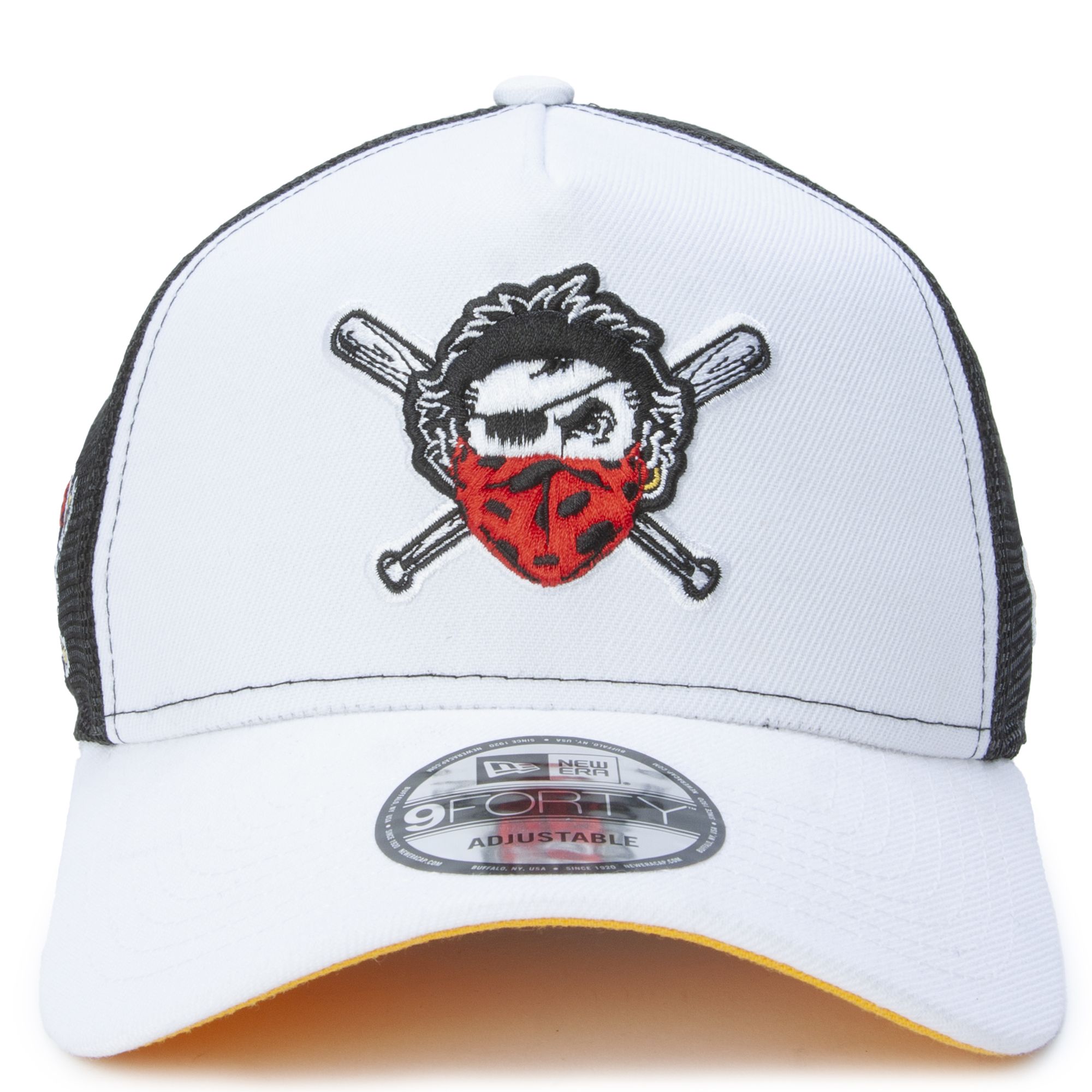 The embroidered logo of the Pittsburg Pirates looks on during the