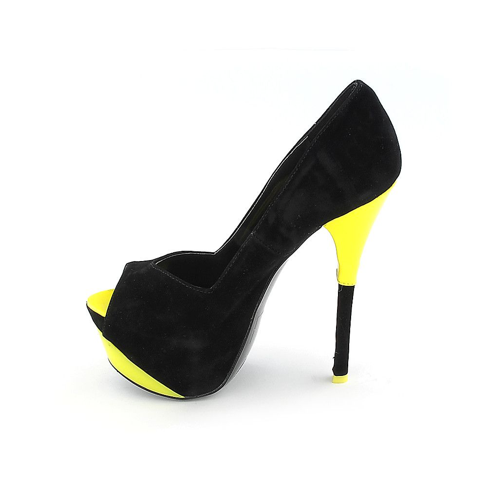 031 High Heel Pump Black/Neon Yellow