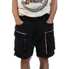 Shredded Denim Cargo Shorts black black
