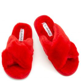 Dearly-1 Fuzzy Slippers Red Red