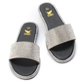 ELEGANT FOOTWEAR Zoe-1 Rhinestone Flat Sandal ZOE-1-SLV - Shiekh