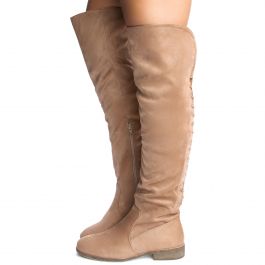 Tally-2 Thigh High Flat Boot Taupe Suede Taupe Suede