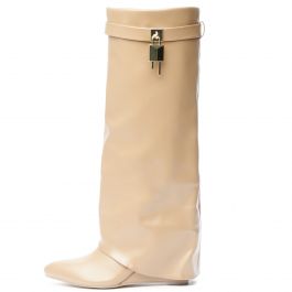 Mutto-1 Drape Knee High Boot Beige Beige