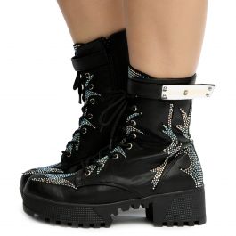 Kinsley-6 Rhinestone Booties Black Black