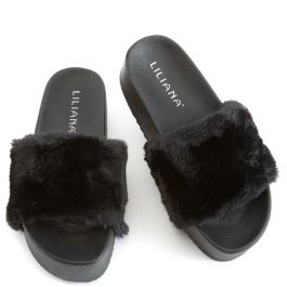 Issy-2 Furry Platform Slides Black Black
