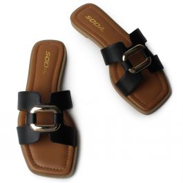 Feng Flat Sandal  Black Black