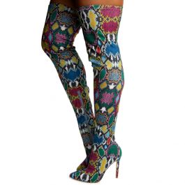 Gisele-7B Thigh High Heel Boot Multi Snake