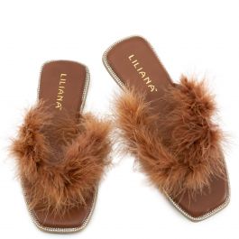 Bebe-2 Fur Thong Sandals Brown Brown