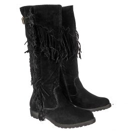 Knee High Fringe Pocket Boot Riley-01 Black Black