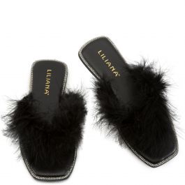 Bebe-2 Fur Thong Sandals Black Black