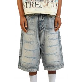 FIRST ROW Rhinestone Denim Jort Shorts FRS3024-BLK - Shiekh
