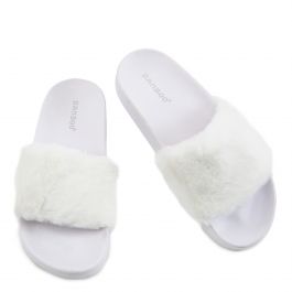 Flatter-15 Fur Band Slides White Fur White Fur