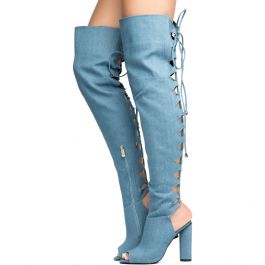 Cape Robbin Connie-40 Denim High Heel Boot Denim Denim