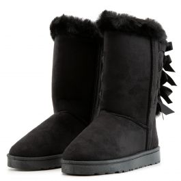Viviana-R001 Fur Booties W/ Bows Black Black