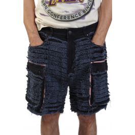 Shredded Denim Cargo Shorts Blue Blue