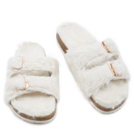 Defeat-63 Double Band Fur Slides Ivory Fur Ivory Fur